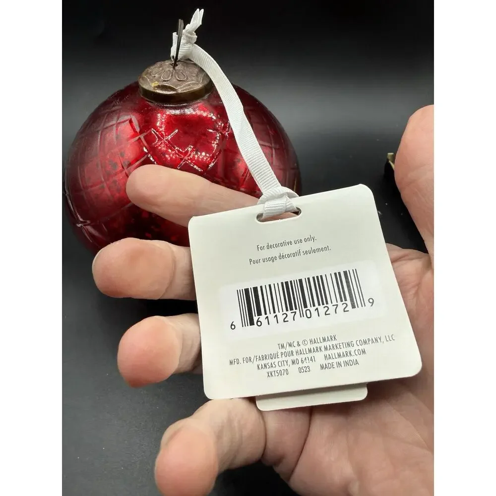 New! Hallmark RED Mercury Glass Ball Ornament CANDLE Fresh Cut Pine Scent -44D